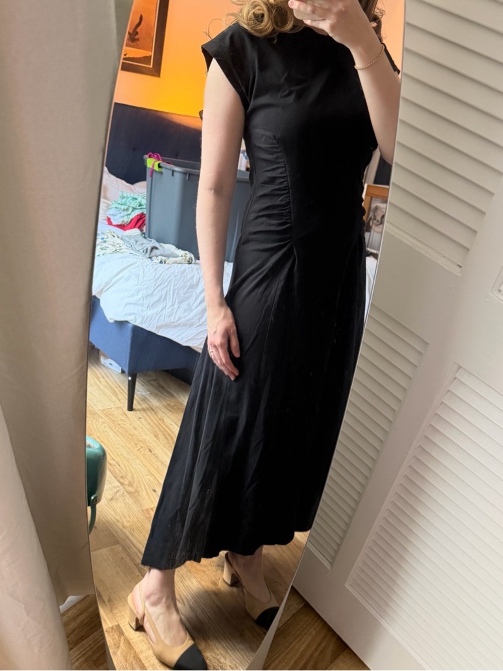 Frame Black Midi Dress with Side Ruching